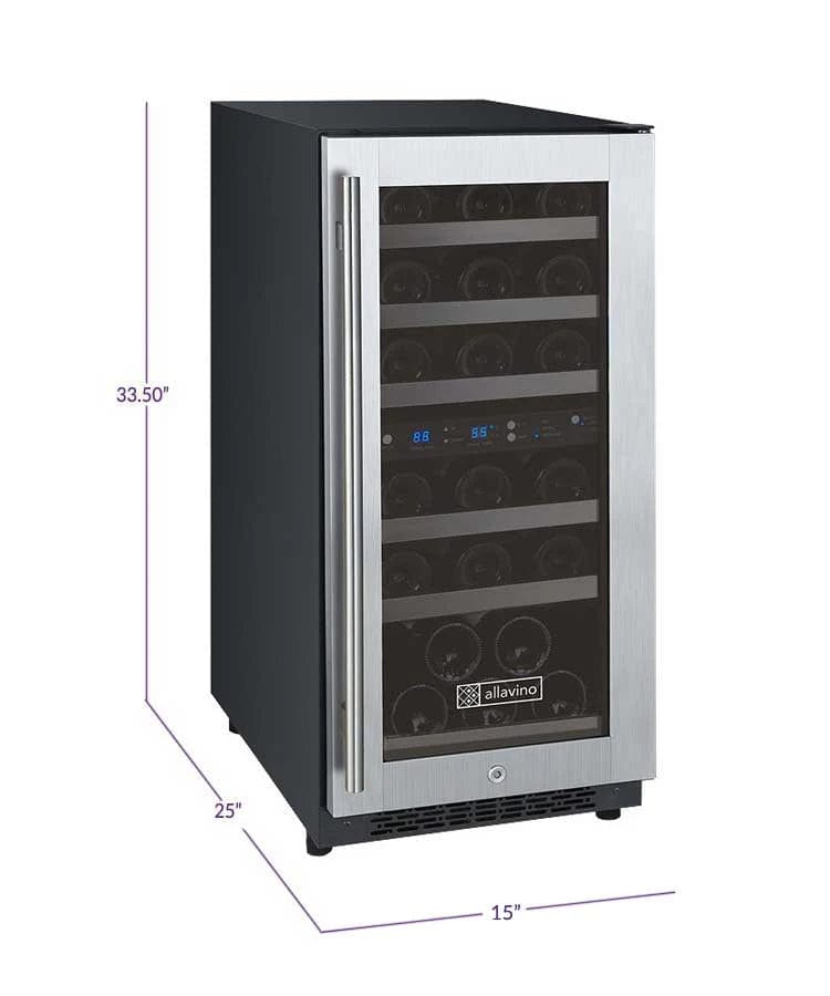 Allavino Residential 15" Wide FlexCount II Tru-Vino 30 Bottle Dual Zone Stainless Steel Right Hinge Wine Refrigerator VSWR30-2SR20