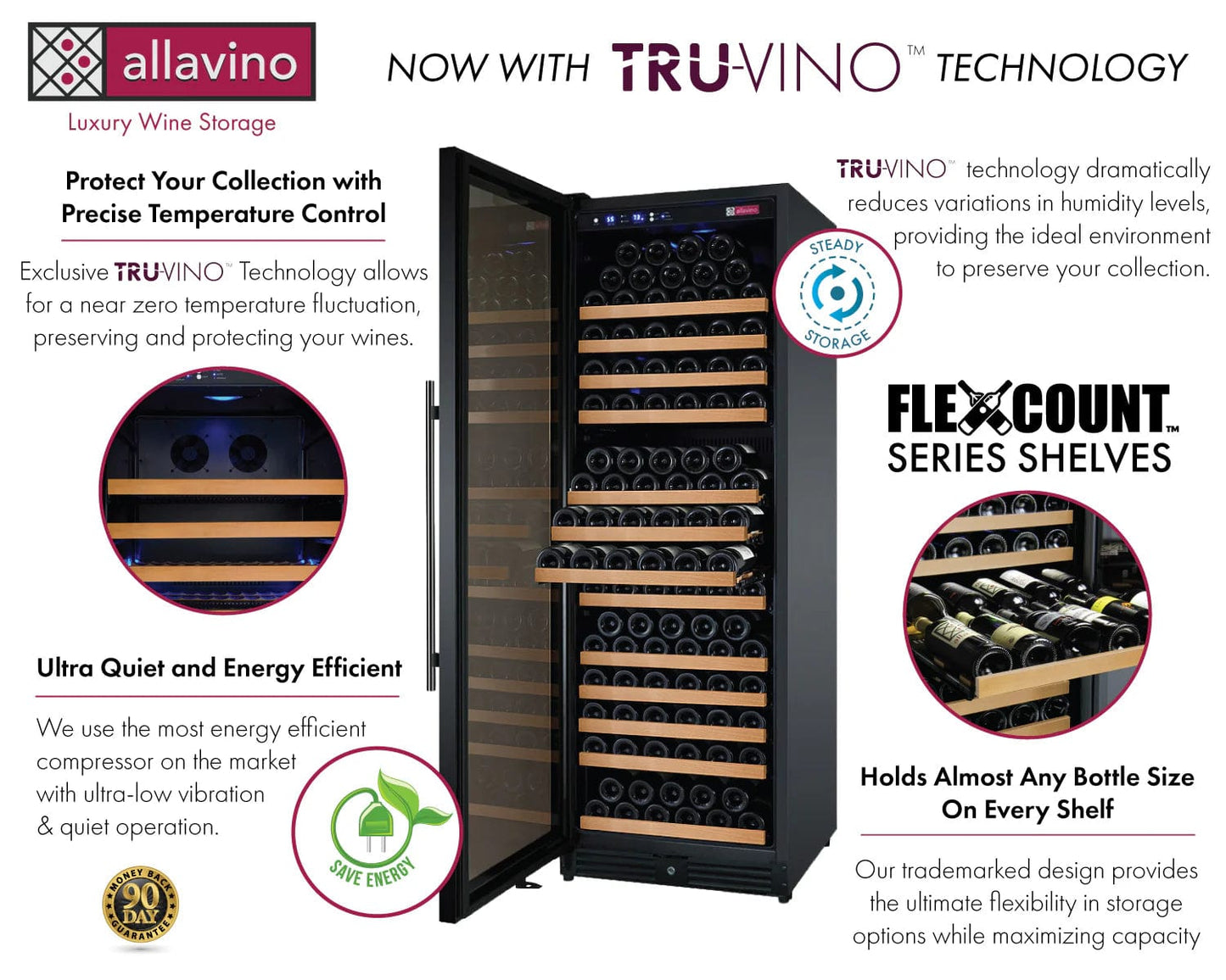 Allavino Residential 24" Wide FlexCount II Tru-Vino 177 Bottle Single Zone Black Left Hinge Wine Refrigerator VSWR177-1BL20