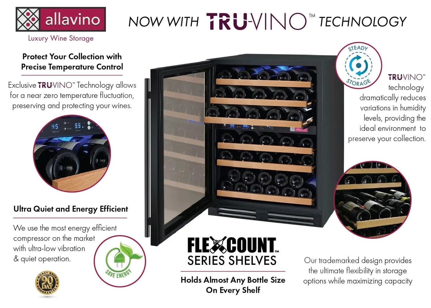 Allavino Residential 24" Wide FlexCount II Tru-Vino 56 Bottle Dual Zone Black Left Hinge Wine Refrigerator VSWR56-2BL20