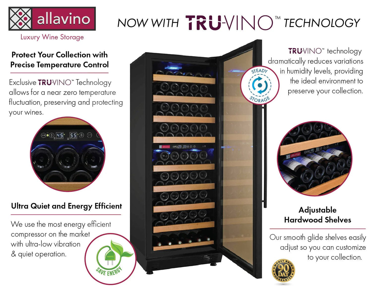 Allavino Residential 24" Wide Vite II Tru-Vino 99 Bottle Dual Zone Black Right Hinge Wine Refrigerator YHWR99-2BR20