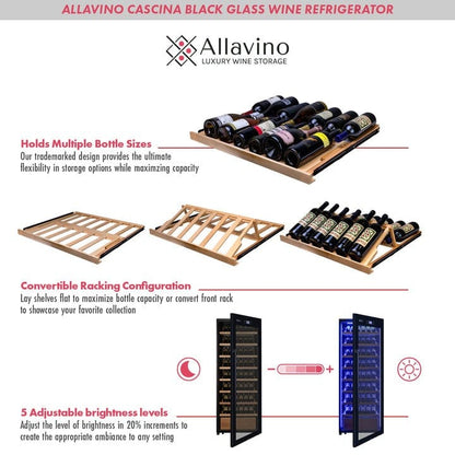 Allavino Residential 29" Wide 248 Bottle Single Zone Black Glass Left Hinge Wine Refrigerator with Display Shelving KWR248S-1BGL