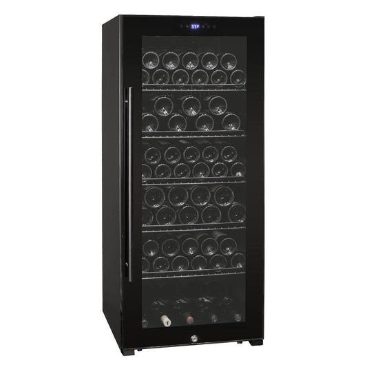 Allavino Residential Black Contemporary 102 Bottle Single Zone Freestanding Wine Refrigerator with Black Glass Door