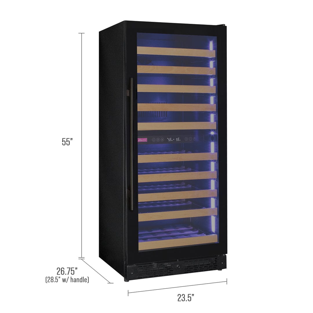 Allavino Residential Black Reserva Series 119 Bottle 55" Tall Dual Zone Right Hinge Black Glass Wine Refrigerator