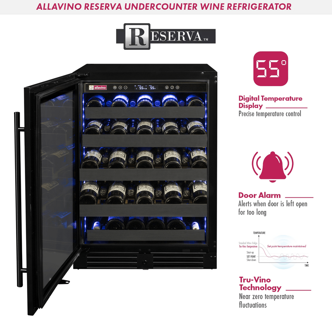 Allavino Residential Black Reserva Series 50 Bottle 34" Tall Single Zone Left Hinge Black Stainless Steel Wine Cooler Refrigerator