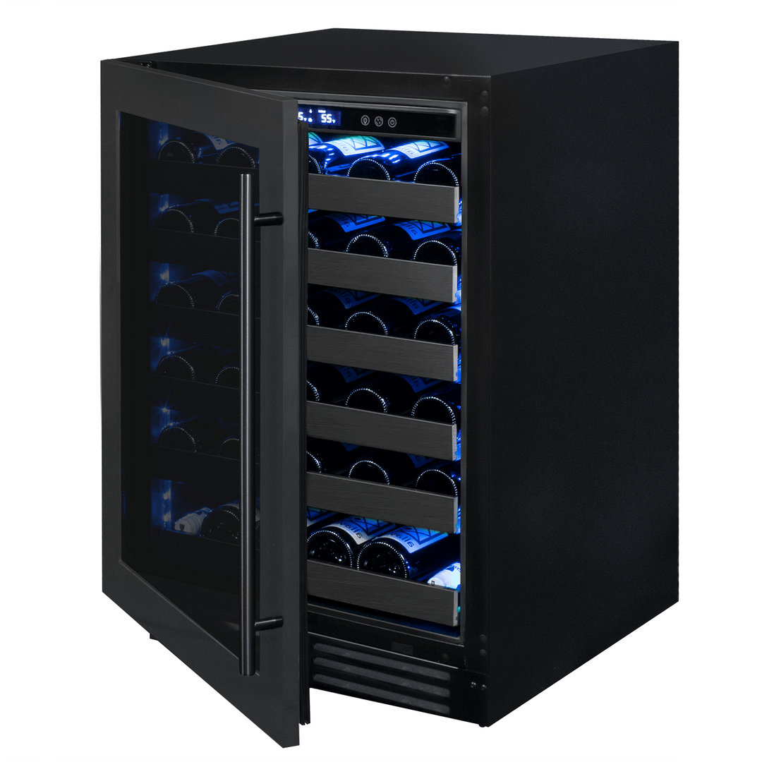 Allavino Residential Black Reserva Series 50 Bottle 34" Tall Single Zone Left Hinge Black Stainless Steel Wine Cooler Refrigerator