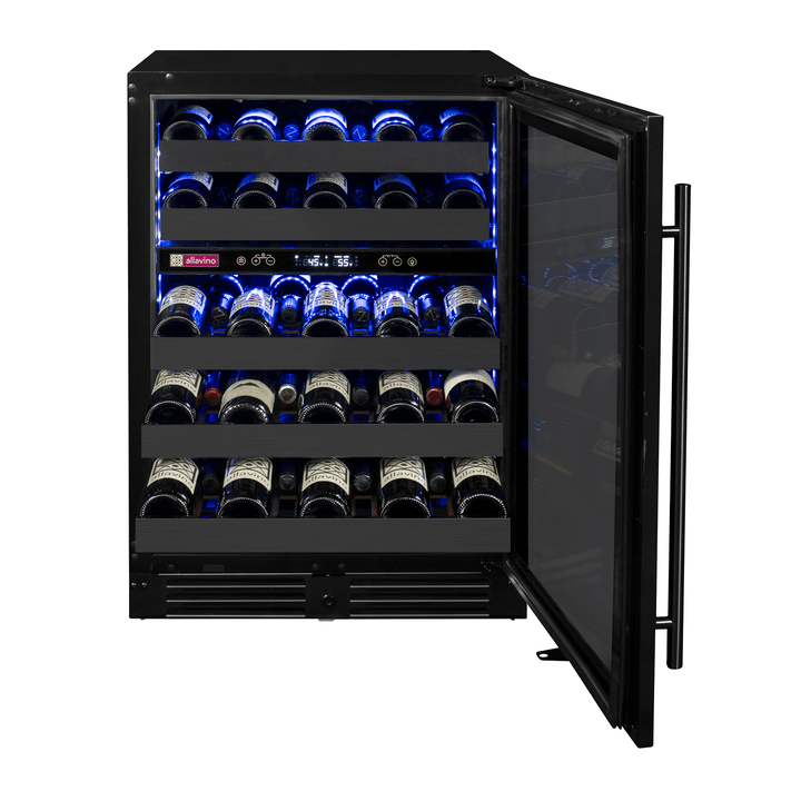 Allavino Residential Black Reserva Series 50 Bottle Dual Zone Undercounter Wine Cooler Refrigerator with Black Stainless Steel Door - Right Hinge