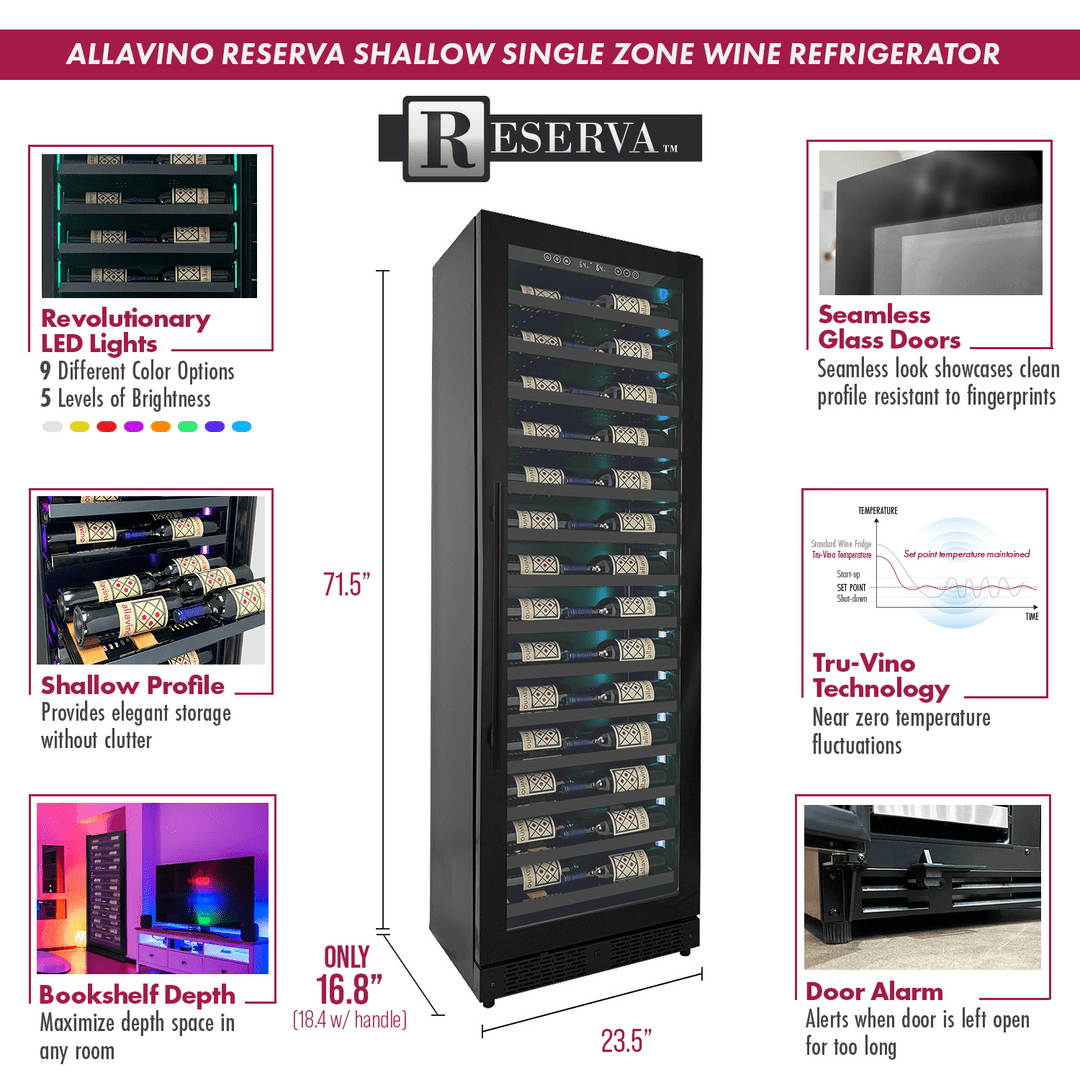 Allavino Residential Black Reserva Series 67 Bottle 71" Tall Single Zone Right Hinge Black Shallow Wine Refrigerator Console