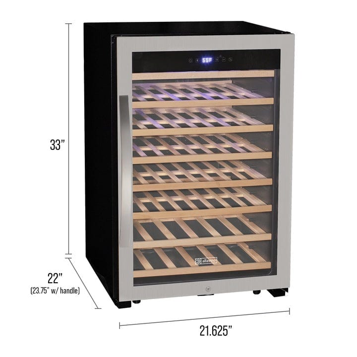 Allavino Residential Cascina Series 55 Bottle Single Zone Freestanding Wine Refrigerator Cooler with Stainless Steel Door KWR55S-1SR