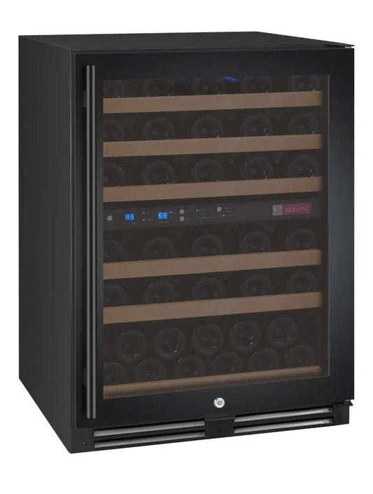 Allavino Residential FlexCount Series 56 Bottle Dual Zone Built-in Wine Cooler Refrigerator with Black Door - Right Hinge