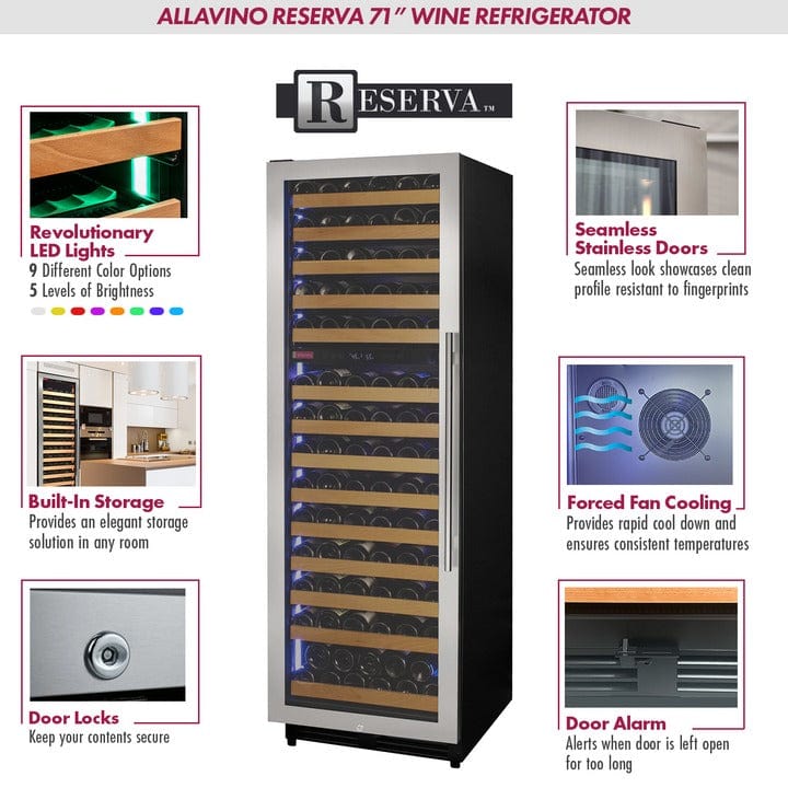 Allavino Residential Reserva Series 154 Bottle 71" Tall Dual Zone Left Hinge Stainless Steel Wine Refrigerator VSW15471D-2SL