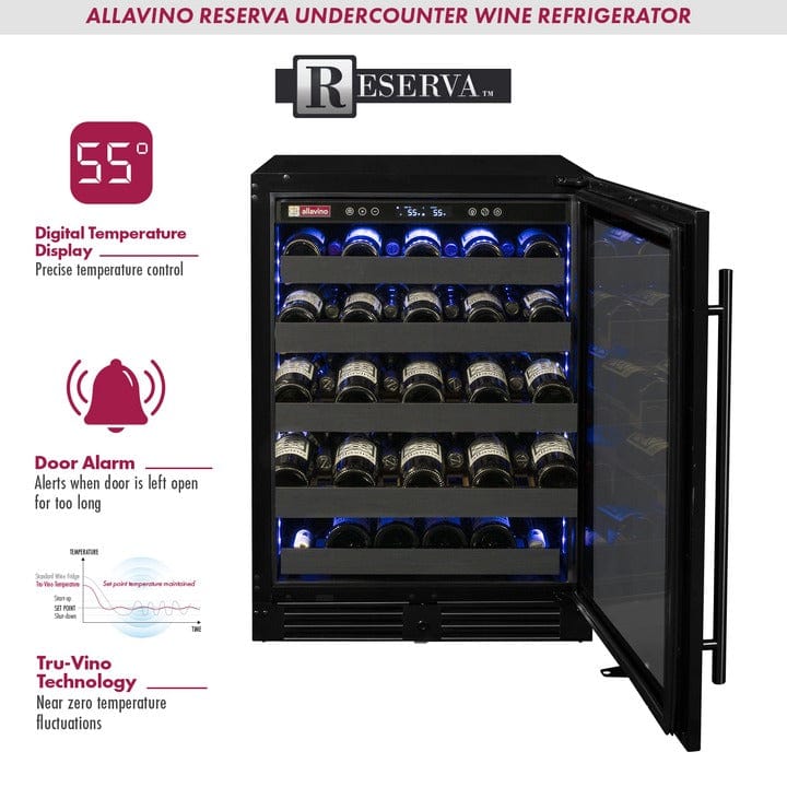 Allavino Residential Reserva Series 50 Bottle Single Zone Built-in Luxury Wine Refrigerator with Black Stainless Steel Door - Right Hinge BDW5034S-1BSR