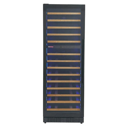 Allavino Residential Reserva Series 67 Bottle 71" Tall Dual Zone Left Hinge Black Shallow Wine Refrigerator with Wood Front Shelves VSW6771D-2BL-WD