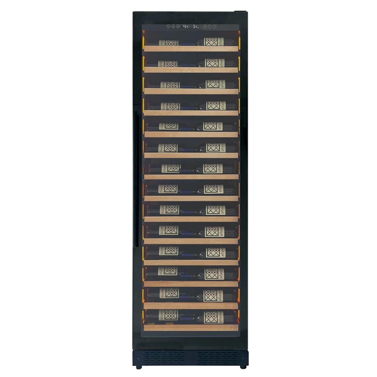 Allavino Residential Reserva Series 67 Bottle 71" Tall Single Zone Right Hinge Black Shallow Wine Refrigerator with Wood Front Shelves VSW6771S-1BR-WD