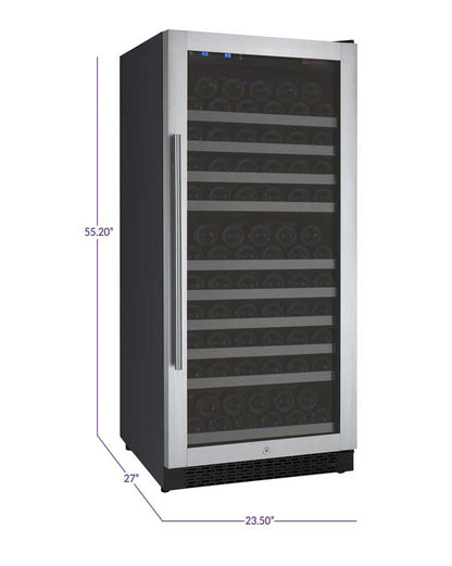 Allavino Residential Silver 24" Wide FlexCount II Tru-Vino 128 Bottle Single Zone Stainless Steel Right Hinge Wine Refrigerator