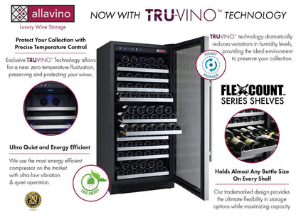 Allavino Residential Silver 24" Wide FlexCount II Tru-Vino 128 Bottle Single Zone Stainless Steel Right Hinge Wine Refrigerator