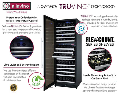 Allavino Residential Silver 24" Wide FlexCount II Tru-Vino 172 Bottle Dual Zone Stainless Steel Left Hinge Wine Refrigerator