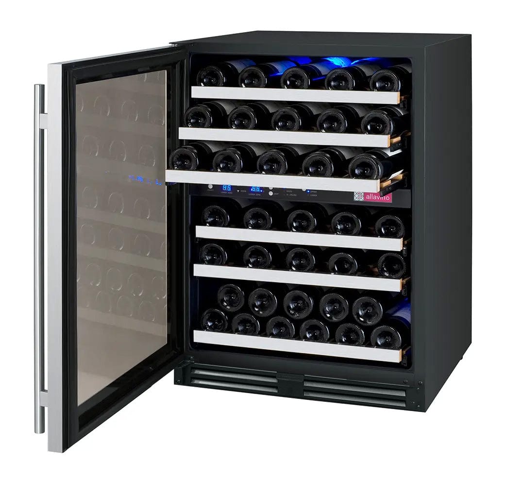 Allavino Residential Silver 24" Wide FlexCount II Tru Vino 56 Bottle Dual Zone Stainless Steel Left Hinge Wine Refrigerator