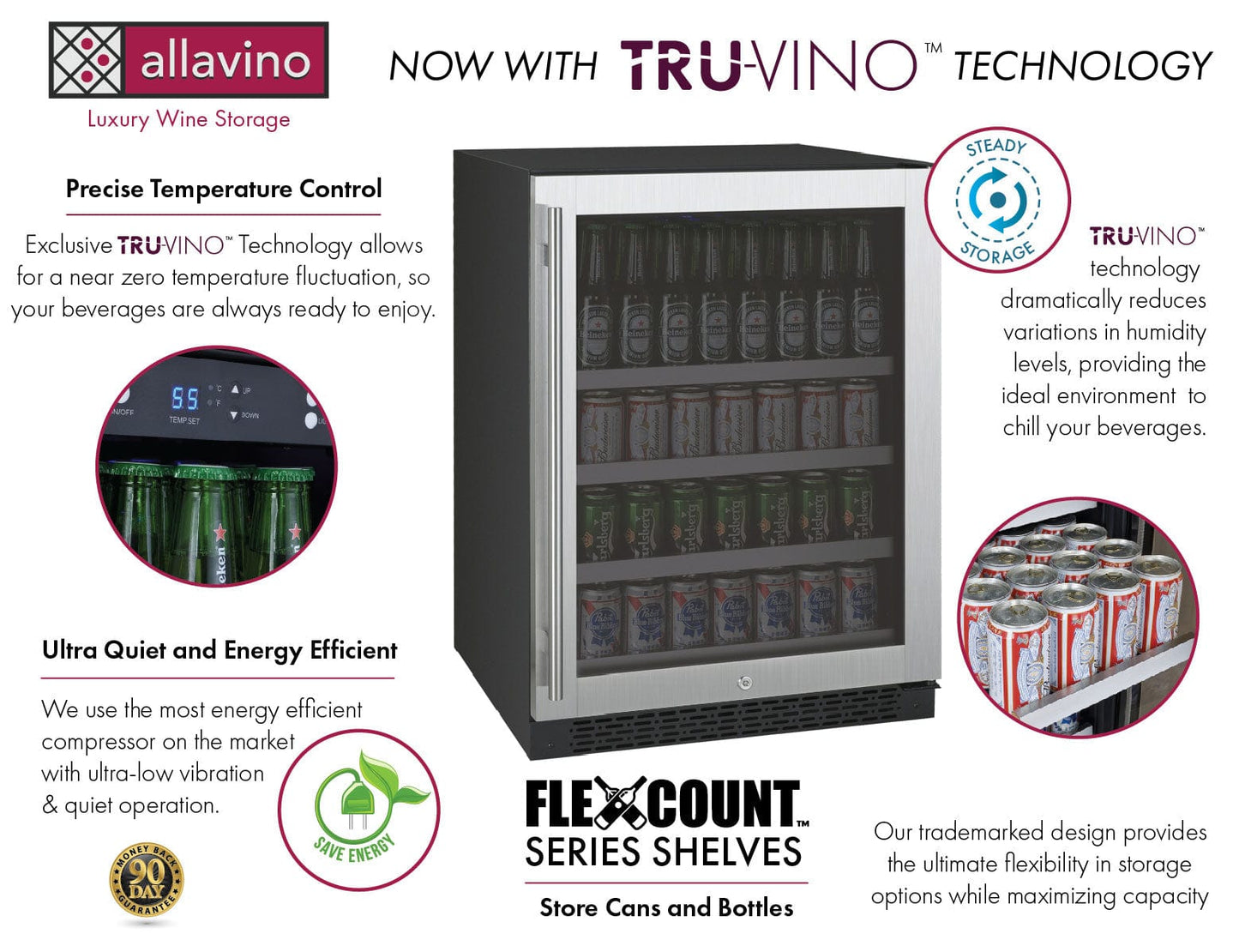 Allavino Residential Silver 24" Wide FlexCount II Tru-Vino Stainless Steel Right Hinge Beverage Center