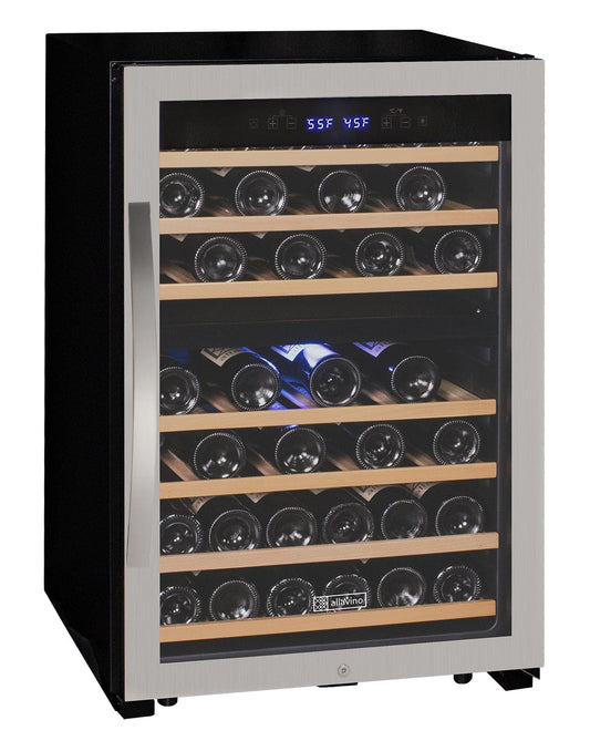 Allavino Residential Silver Cascina Series 47 Bottle Dual Zone Freestanding Wine Cooler Refrigerator with Stainless Steel Door