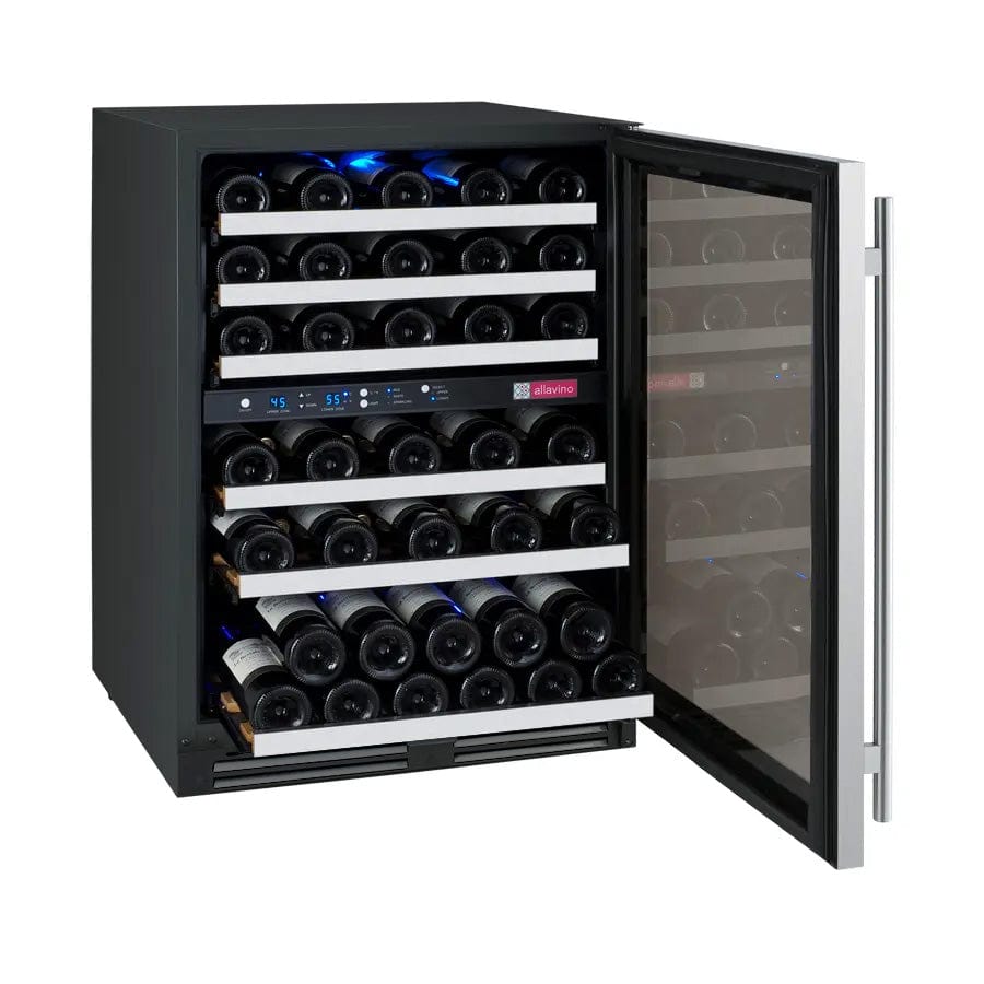 Allavino Residential Silver FlexCount Series 56 Bottle Dual Zone Built-In Wine Refrigerator with Stainless Steel Door - Right Hinge