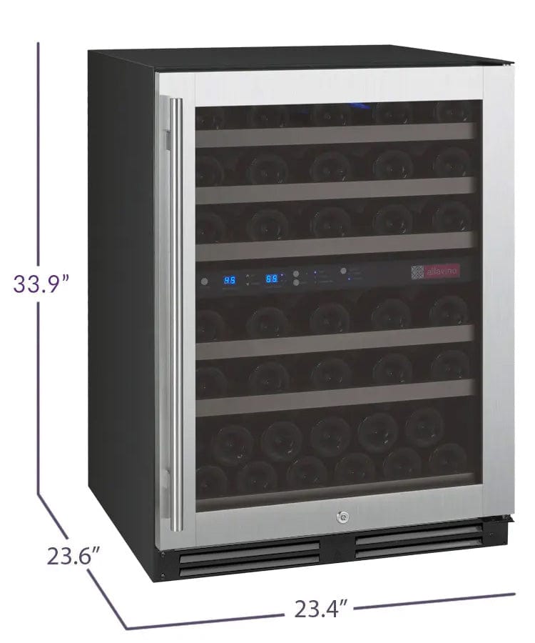 Allavino Residential Silver FlexCount Series 56 Bottle Dual Zone Built-In Wine Refrigerator with Stainless Steel Door - Right Hinge