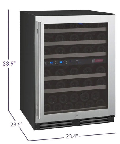 Allavino Residential Silver FlexCount Series 56 Bottle Dual Zone Built-In Wine Refrigerator with Stainless Steel Door - Right Hinge