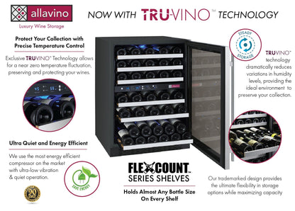 Allavino Residential Silver FlexCount Series 56 Bottle Dual Zone Built-In Wine Refrigerator with Stainless Steel Door - Right Hinge