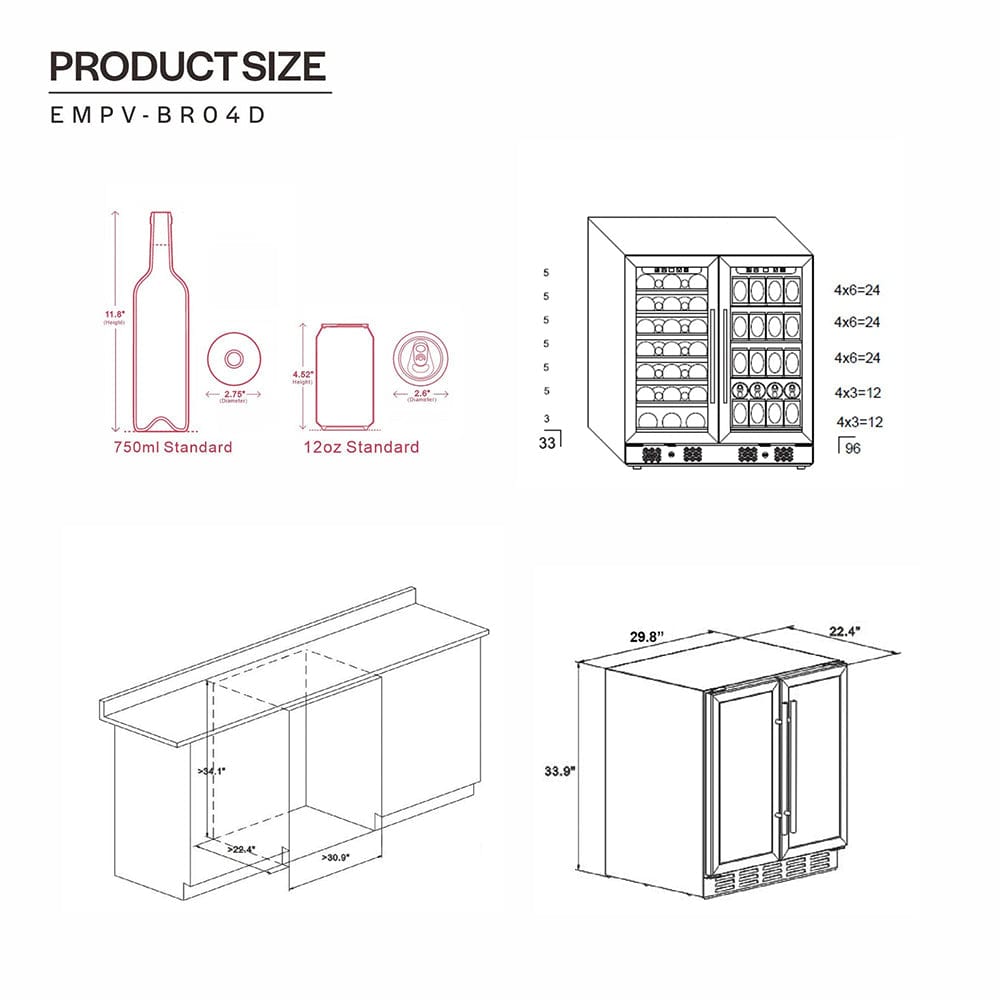 Empava Residential Empava Dual Zone Wine & Beverage Cooler Fridge